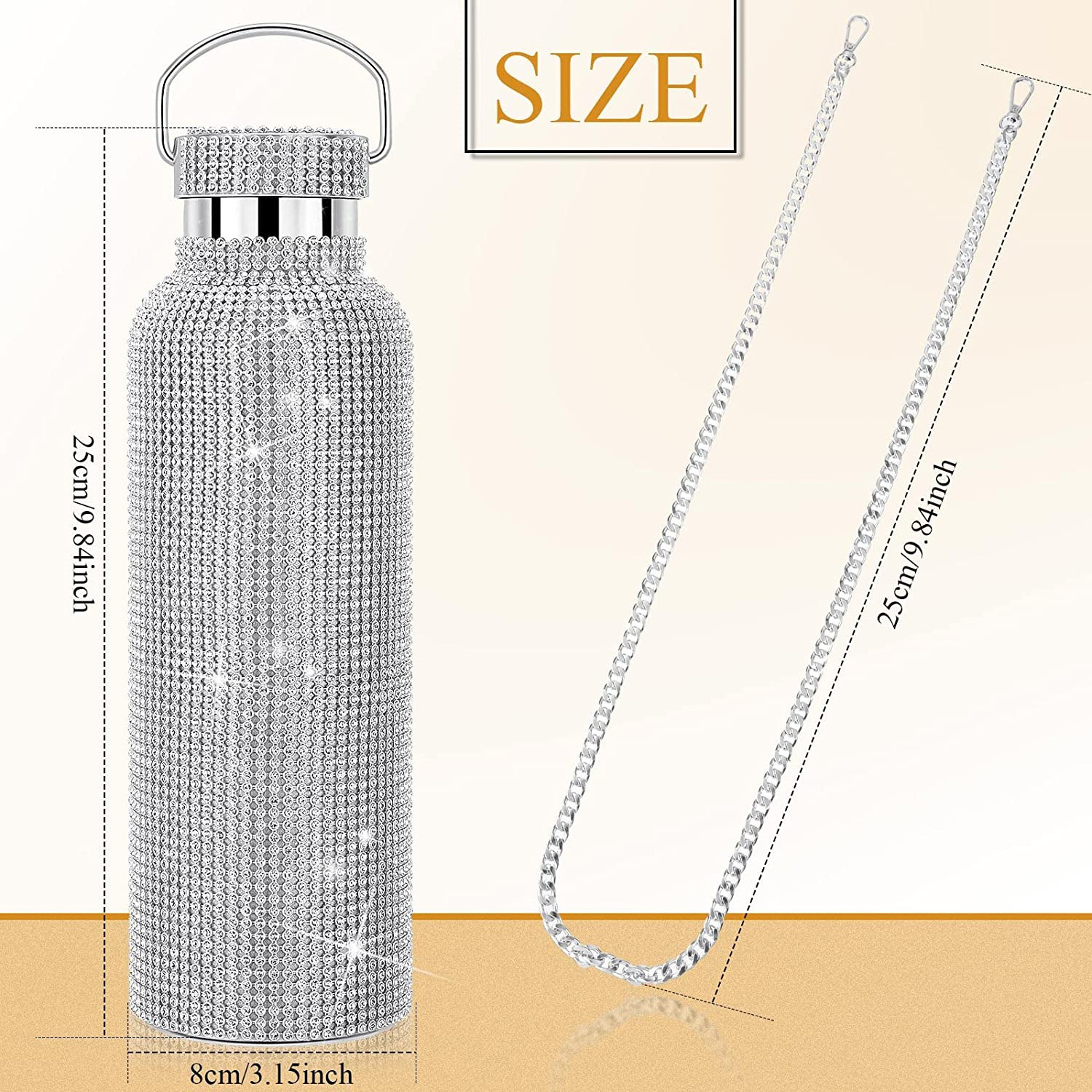 Oem Custom Logo Bling Bling Cup Rhinestone Vacuum Insulated Sports Stainless Steel Thermal Water Bottle Keep Cold 24hrs