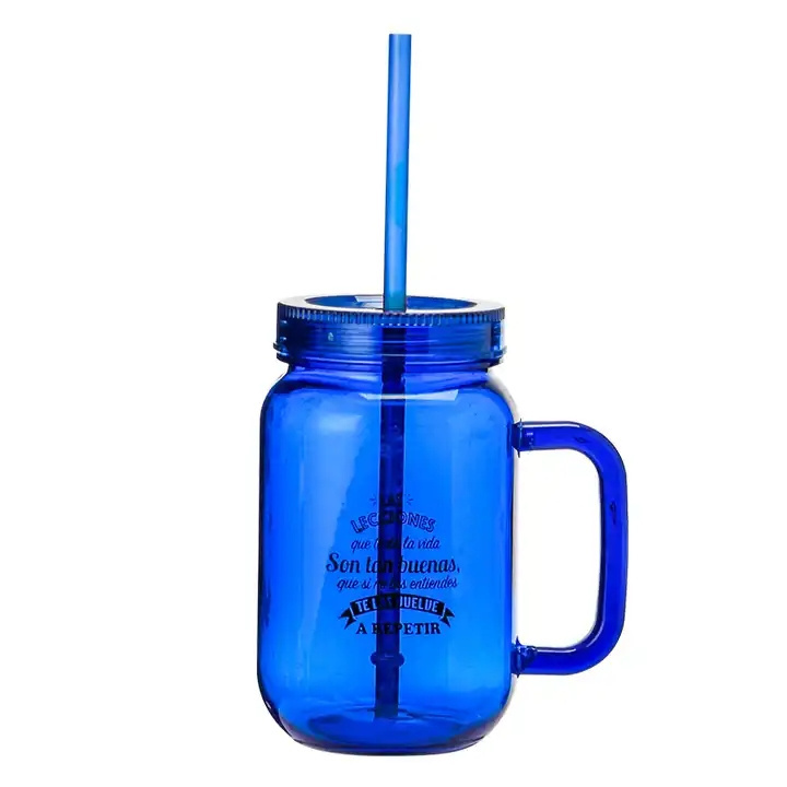 New Product 20oz Acrylic Iced Coffee Mason Jar Drinking Bottles Mug with Handle and Straw Milk Plastic Cup Tumbler Mugs with Lid