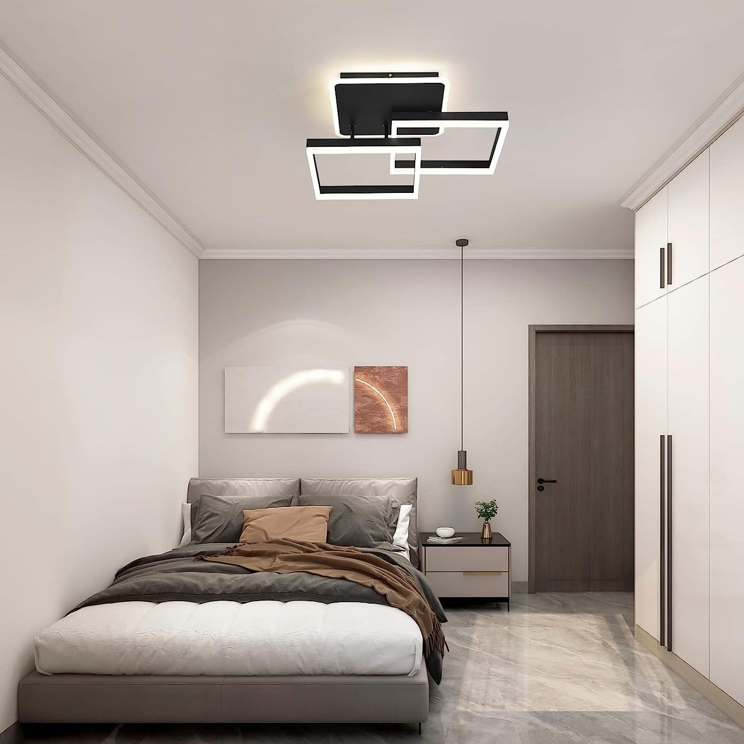 Modern LED Ceiling Light Dimmable Squares Ceiling Lamp Fixture with Remote Ceiling Chandelier Lighting for Living Room Bedroom