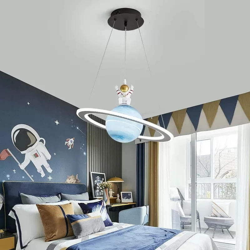 Children's Bedroom LED Chandeliers Planet Earth Moon Pendant Lamp Space Star Astronaut Hanging Lamp Indoor Lighting Fixture