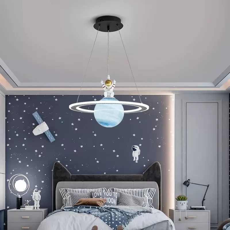 Children's Bedroom LED Chandeliers Planet Earth Moon Pendant Lamp Space Star Astronaut Hanging Lamp Indoor Lighting Fixture