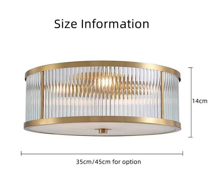 Classic Copper Large Round Ceiling Lights Glass Lampshade Luminaire Living Room Bedroom Study Balcony Entrance Lighting Fixtures