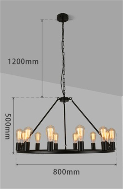 Black Chandelier Industrial Iron Candle Light Round Metal Hanging Lamp Dining Kitchen Bedroom Living Room Farmhouse Lighting