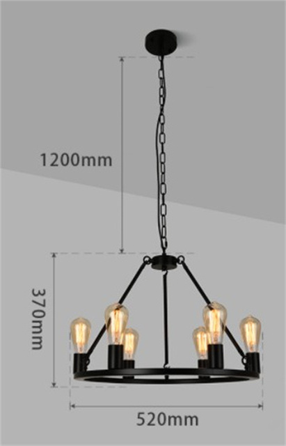 Black Chandelier Industrial Iron Candle Light Round Metal Hanging Lamp Dining Kitchen Bedroom Living Room Farmhouse Lighting