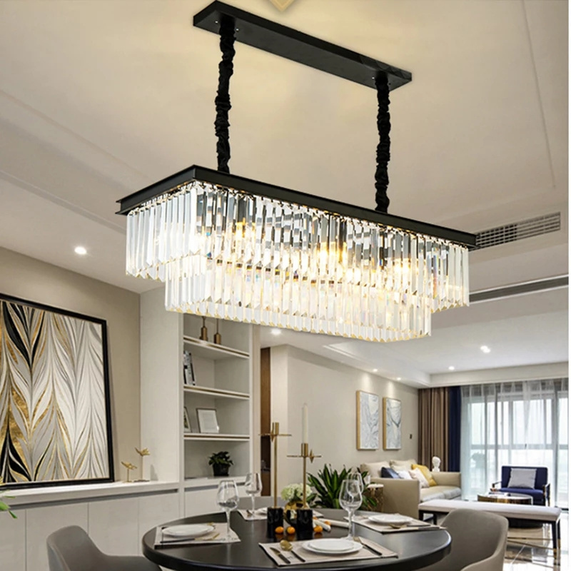 120CM 150CM Crystal Luxury suspension lamp Large Rectangular Chandelier Creative country style Iron Lamps LED bulb Light Fixture