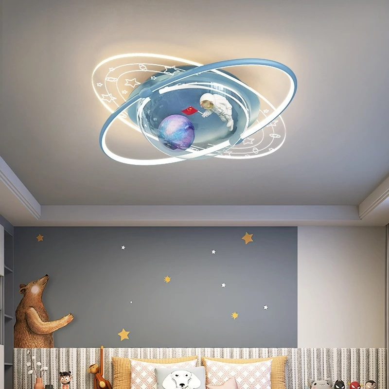 New Modern Led Ceiling Lights For Children's room Study Bedroom Baby Pink Blue GreyLamp Astronaut Planet Spaceman Light Fixture