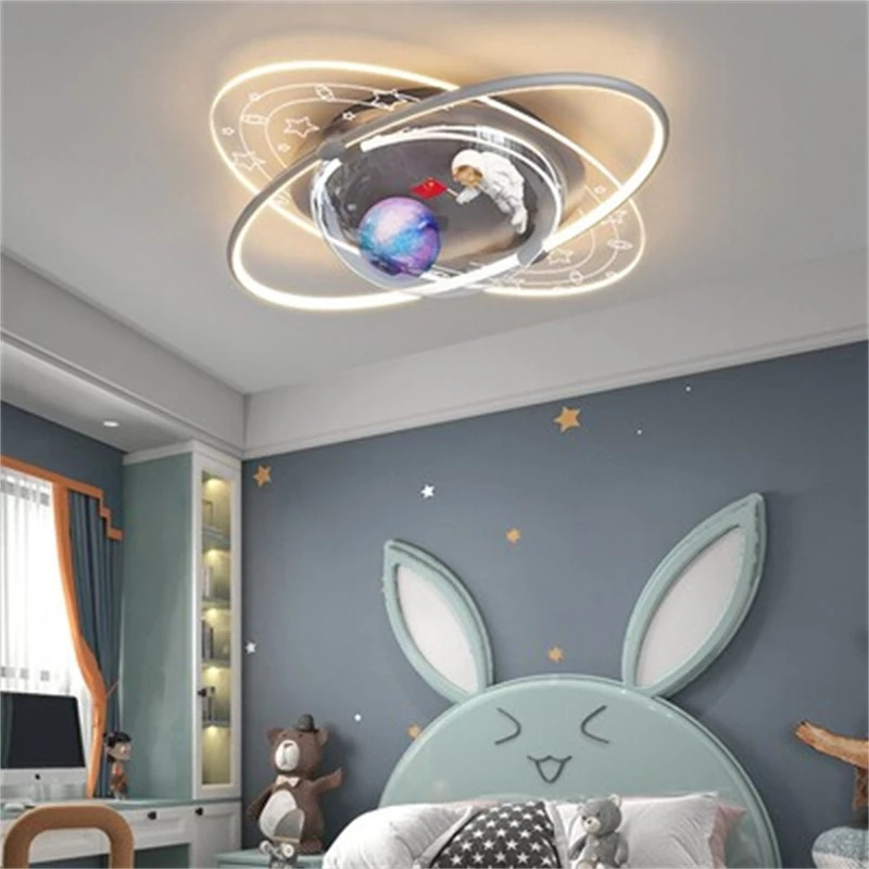 New Modern Led Ceiling Lights For Children's room Study Bedroom Baby Pink Blue GreyLamp Astronaut Planet Spaceman Light Fixture