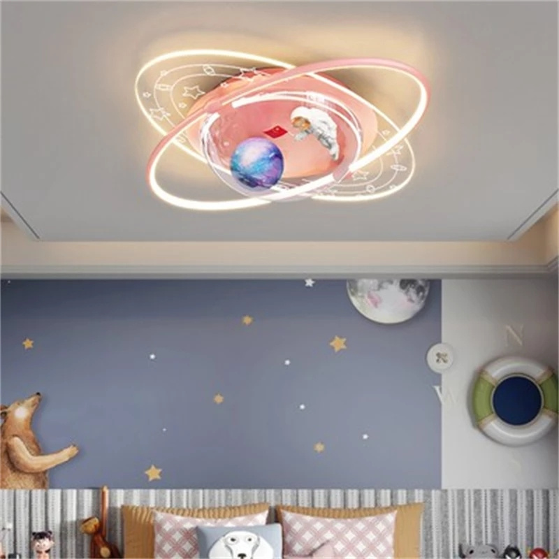 New Modern Led Ceiling Lights For Children's room Study Bedroom Baby Pink Blue GreyLamp Astronaut Planet Spaceman Light Fixture