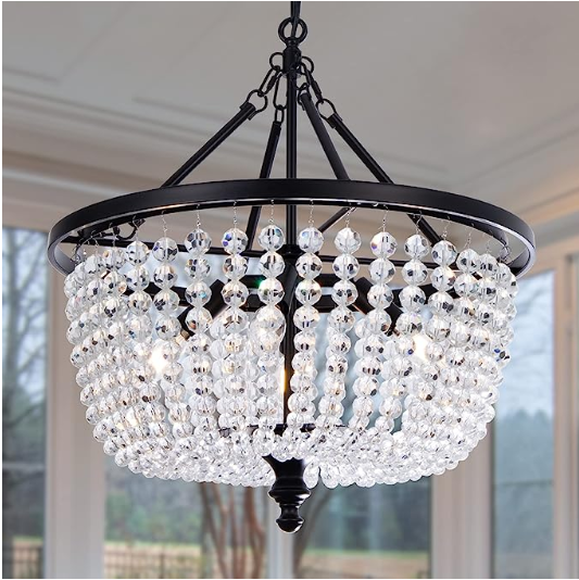 Coastal Crystal Chandelier Light Modern Chandelier Hanging Ceiling Light Fixture Round Beaded Chandeliers