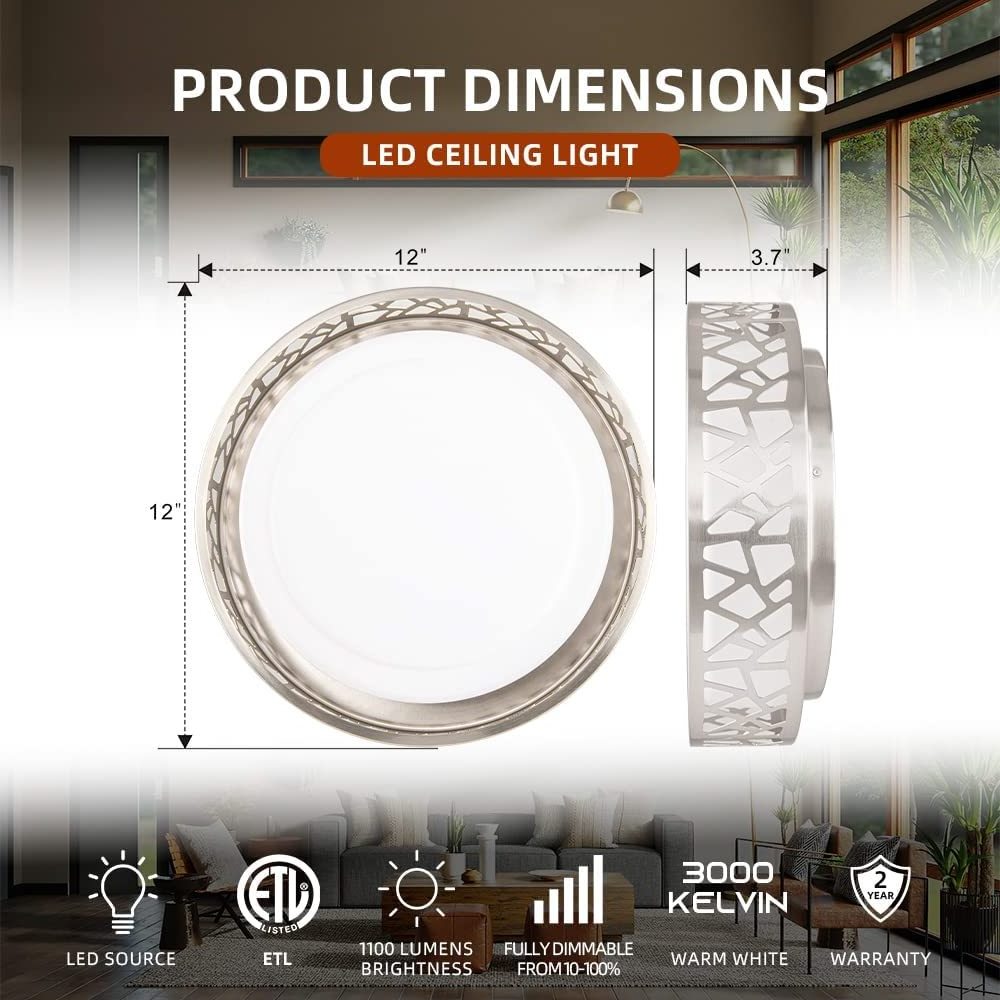 Flush Mount Ceiling Light, LED Dimmable Lighting Fixture ETL Listed metal acrylic light for Kitchen, Hallway, Bedrooms hallway