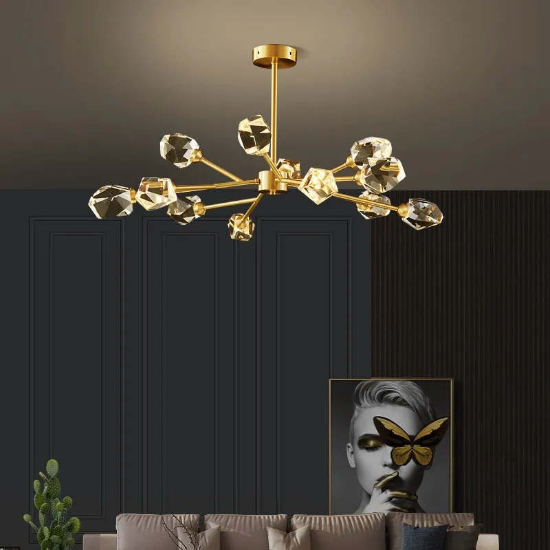 Nordic Crystal Led Ceiling Chandelier Gold Black for Living Room Bedroom Hall Pendant Lighting Home Decoration Luxury Fixture