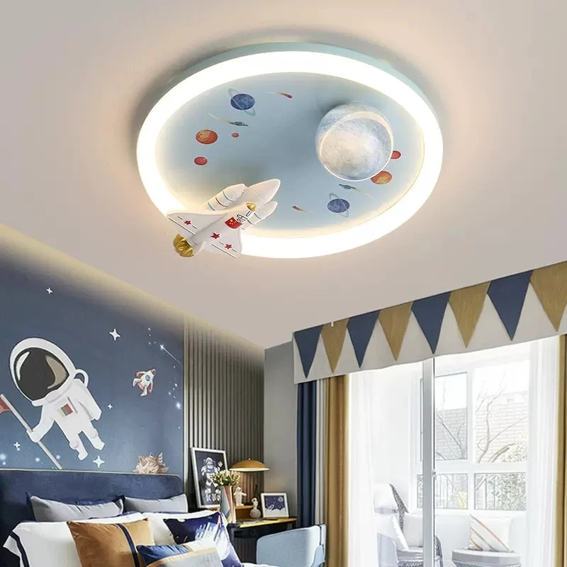 Children'S Planet Earth Ceiling Lights LED Lamp For Kid's Room Bedroom Acrylic Space Star Astronaut Arrow Deco Home Lighting