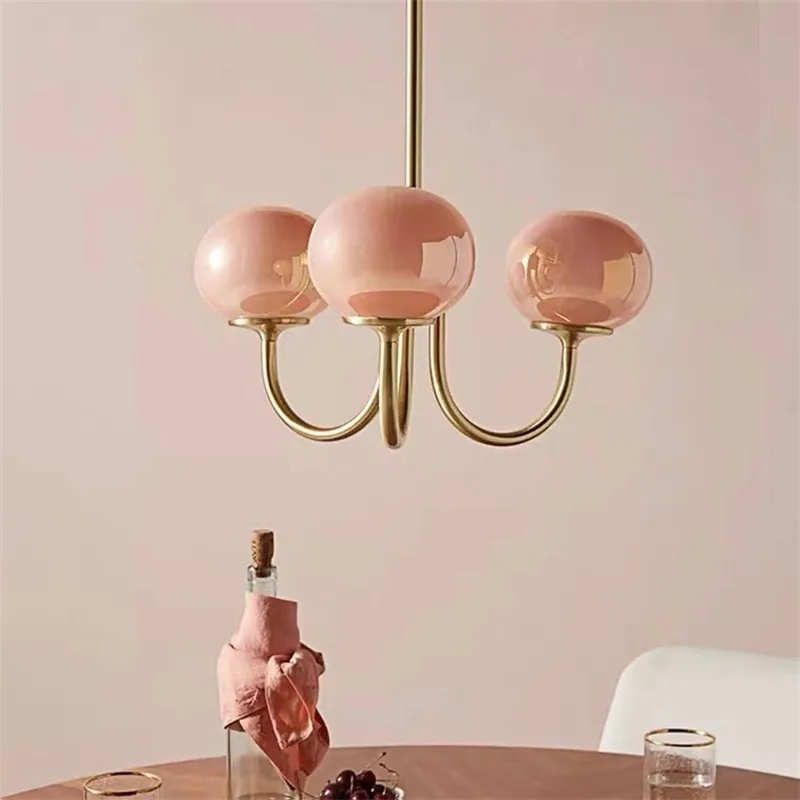 023 New Modern Pink White Glass Ball Pendant Chandelier Cream Stylish Girl's Living Room Bedroom Kitchen Shop Lighting Fixture