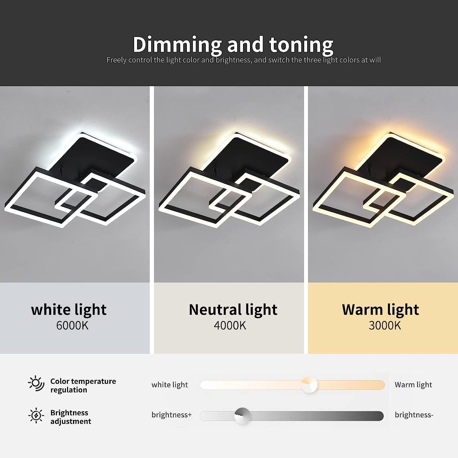 Modern LED Ceiling Light Dimmable Squares Ceiling Lamp Fixture with Remote Ceiling Chandelier Lighting for Living Room Bedroom