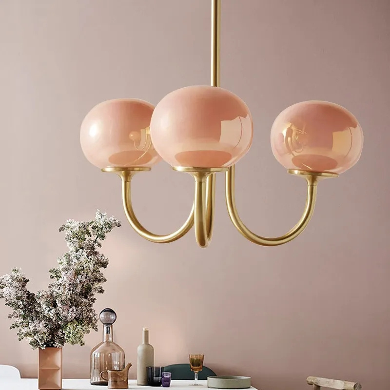 023 New Modern Pink White Glass Ball Pendant Chandelier Cream Stylish Girl's Living Room Bedroom Kitchen Shop Lighting Fixture