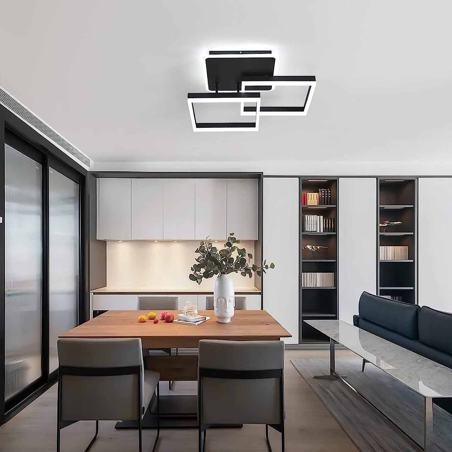 Modern LED Ceiling Light Dimmable Squares Ceiling Lamp Fixture with Remote Ceiling Chandelier Lighting for Living Room Bedroom