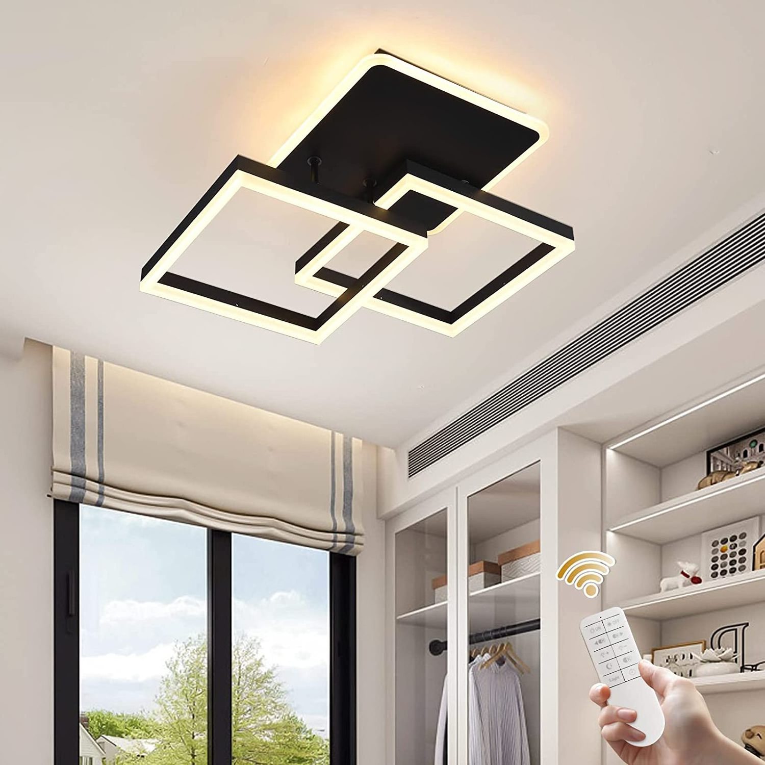 Modern LED Ceiling Light Dimmable Squares Ceiling Lamp Fixture with Remote Ceiling Chandelier Lighting for Living Room Bedroom