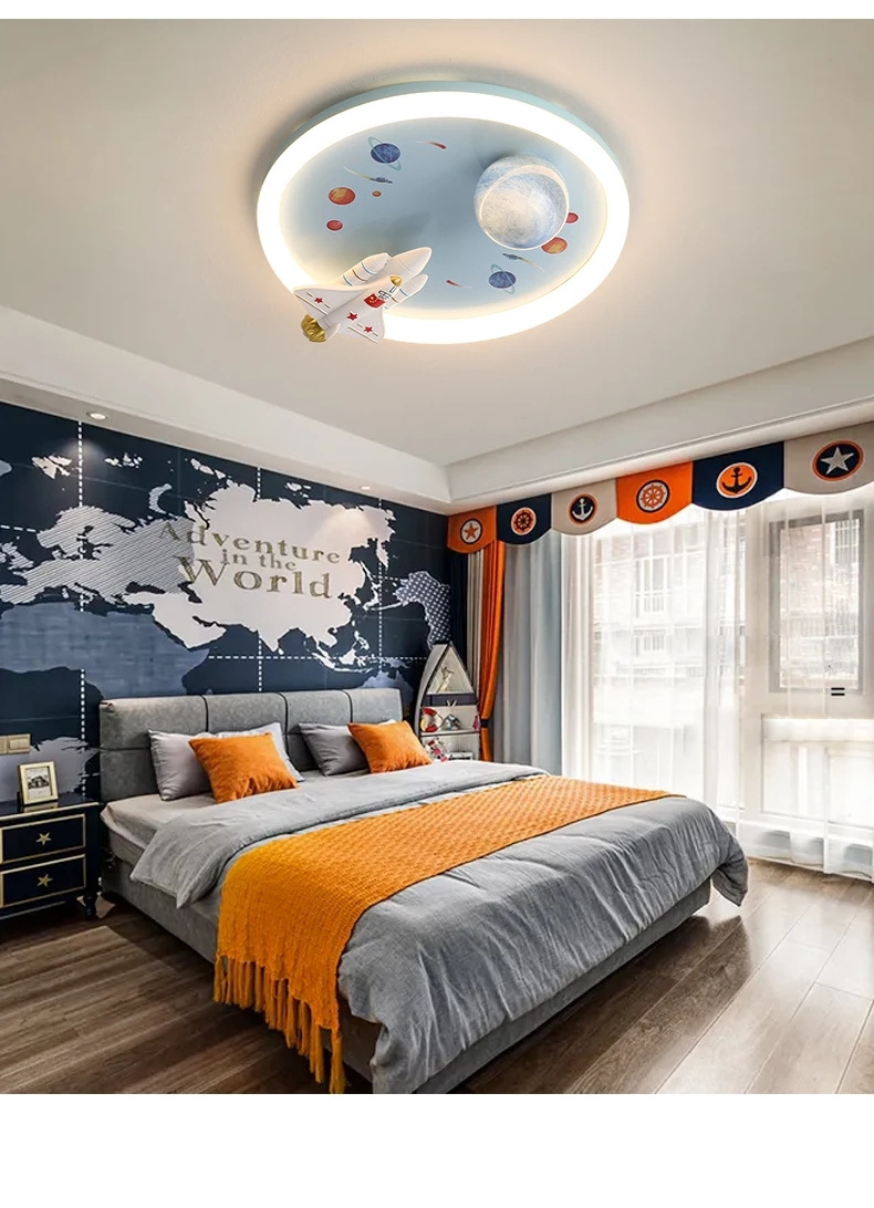 Children'S Planet Earth Ceiling Lights LED Lamp For Kid's Room Bedroom Acrylic Space Star Astronaut Arrow Deco Home Lighting