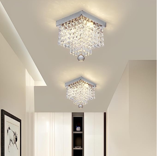 Modern Crystal Chandeliers Flush Mount Ceiling Light Lamp Square Flush Mount Ceiling Light Fixture for Bedroom Dinning Living