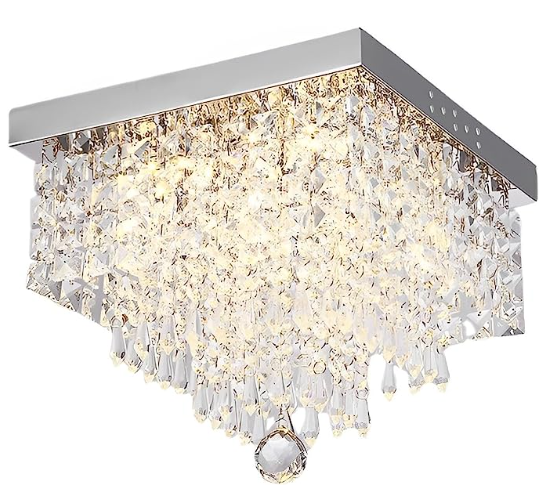 Modern Crystal Chandeliers Flush Mount Ceiling Light Lamp Square Flush Mount Ceiling Light Fixture for Bedroom Dinning Living