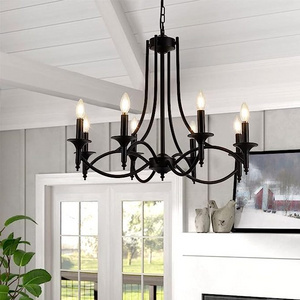 Black Farmhouse Chandelier Iron Chandeliers for Dining Kitchen Island Foyer Living Light Rustic Industrial Hanging Pendant Light