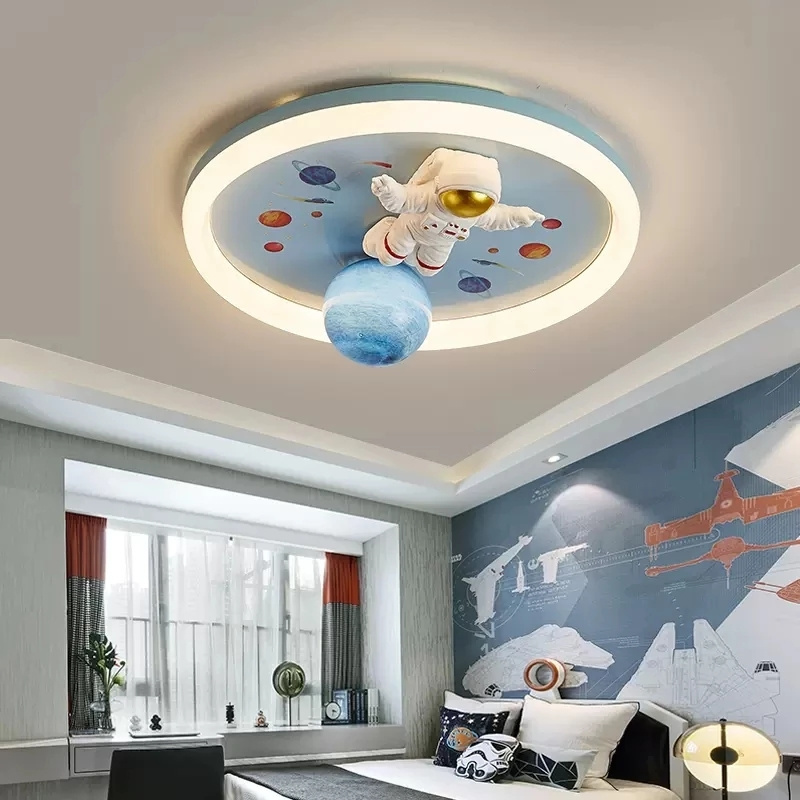 Children'S Planet Earth Ceiling Lights LED Lamp For Kid's Room Bedroom Acrylic Space Star Astronaut Arrow Deco Home Lighting