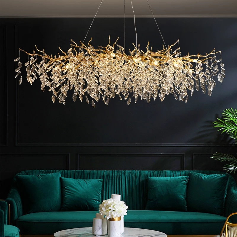 Nordic Luxury Crystal Chandelier Creative Metal Branch Light for Dining Room Living Room Hotel Lobby Art Gold Lighting Fixture