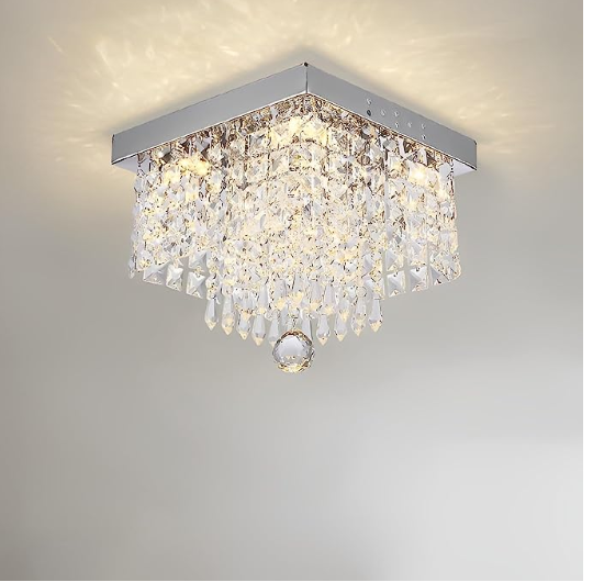 Modern Crystal Chandeliers Flush Mount Ceiling Light Lamp Square Flush Mount Ceiling Light Fixture for Bedroom Dinning Living