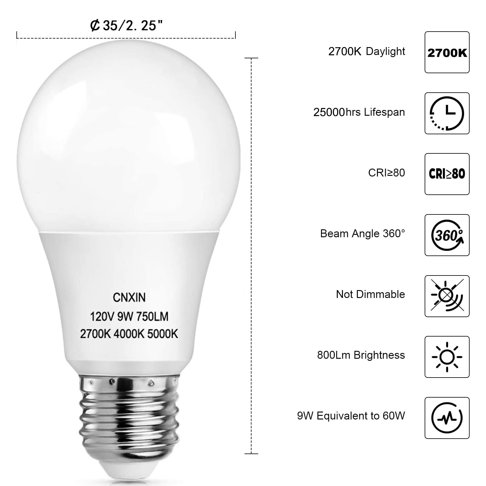 CNXIN A19 LED Light Bulbs 60 Watt Equivalent LED Bulb