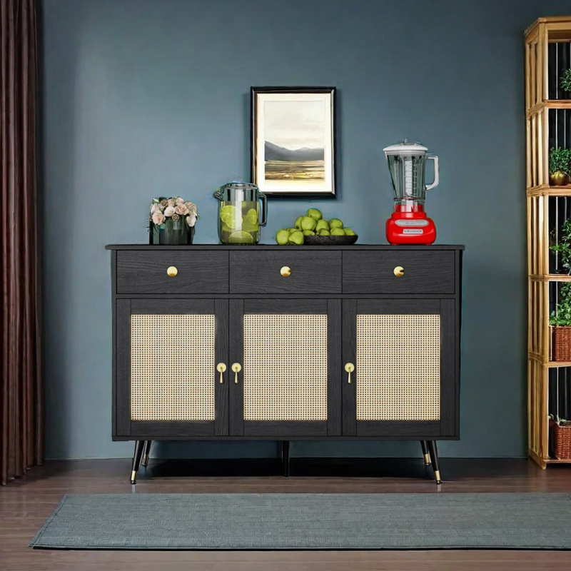 Black Sideboard Storage Cabinet with Drawers, Credenzas and Sideboards Cabinet Accent Cabinet for Living Room, Black