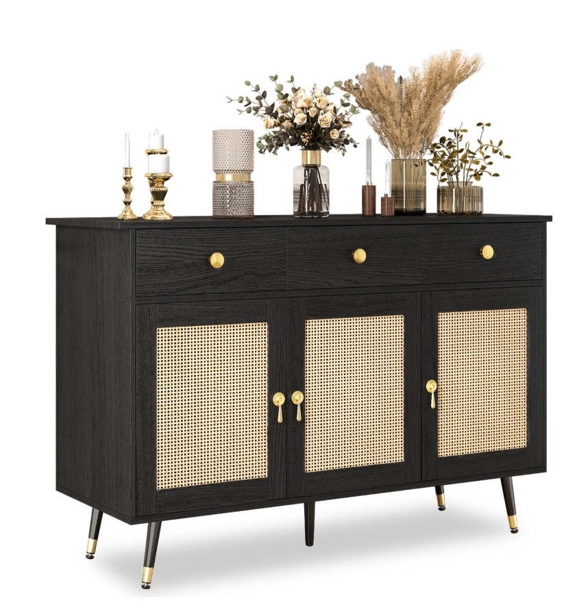 Black Sideboard Storage Cabinet with Drawers, Credenzas and Sideboards Cabinet Accent Cabinet for Living Room, Black