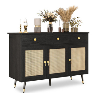 Black Sideboard Storage Cabinet with Drawers, Credenzas and Sideboards Cabinet Accent Cabinet for Living Room, Black