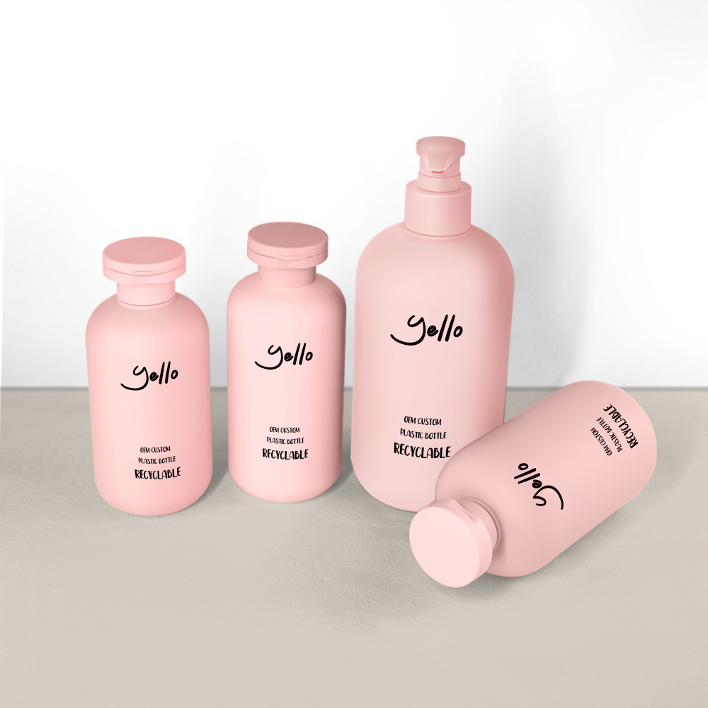 Matte Green Pink HDPE Plastic Cosmetic Packaging Custom Luxury Hotel Squeeze Empty Body Lotion Shampoo Bottle 200ml 300ml 500ml