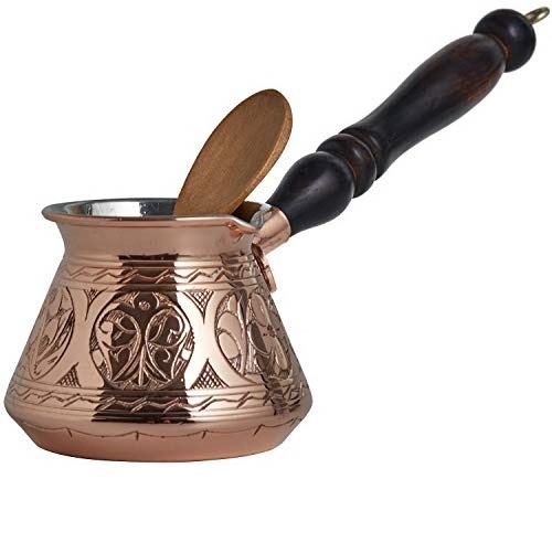 Copper And Pure Brass Metal Engraved New Designer Turkish Metal Coffee pot With Wooden Handle Moroccan Coffee Pot