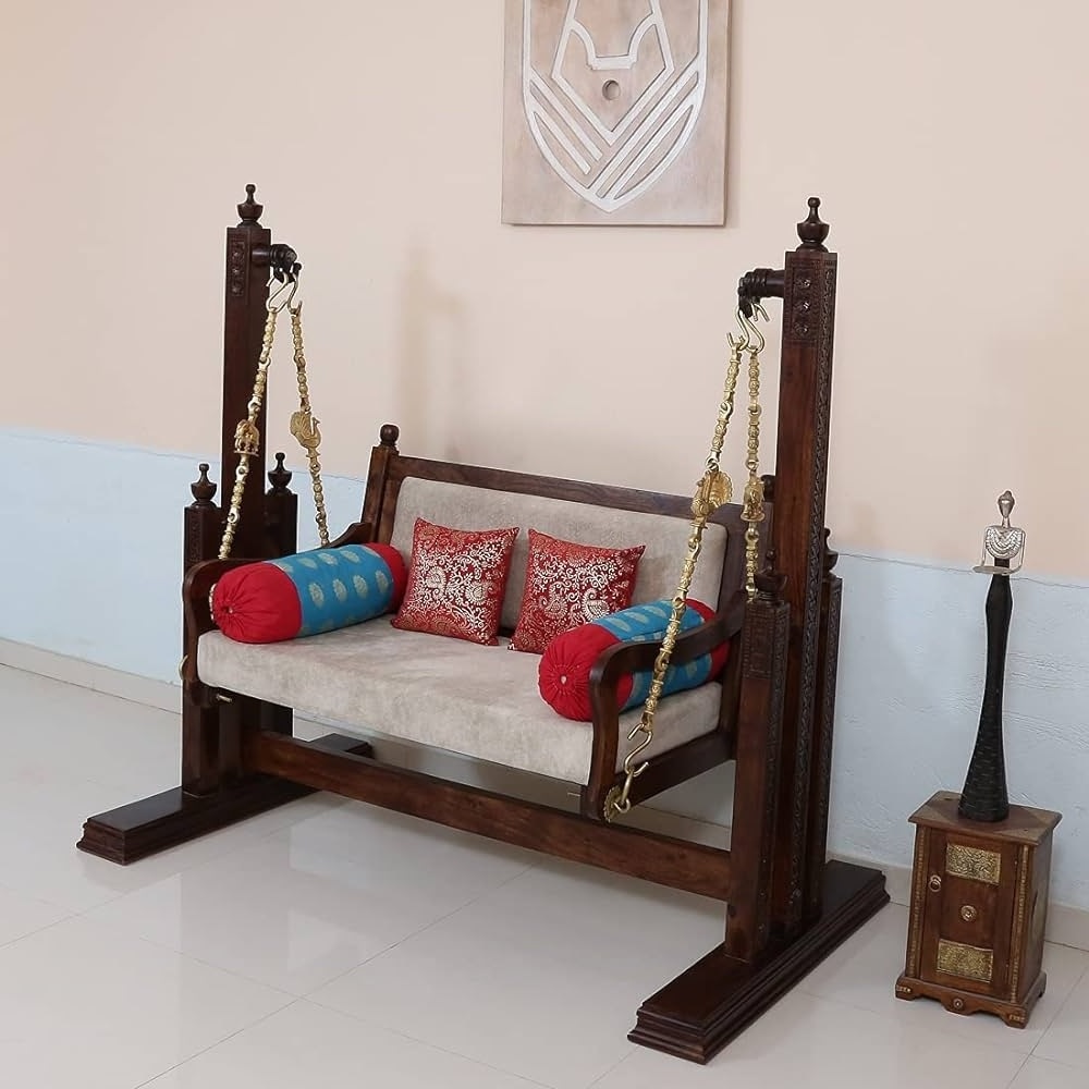 Brass Coated Wooden Swing Jhoola Royal Antique Design Wooden Swing Jhoola Traditional Antique Polished Elegant Royal Jhoola