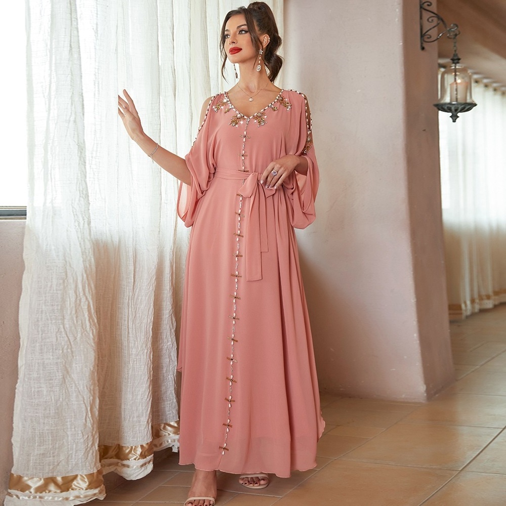 Winter Velvet Arabic Kaftan Dress New Muslim Women Kaftan Islamic Maxi Dress Long Sleeve Arab Jilbab Abaya wholesale From India