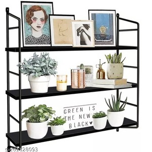 Three Tier Adjustable Wall Mounted Storage Wall Shelf With Black Coating Finishes High Quality With Three Tiers For Storage at W