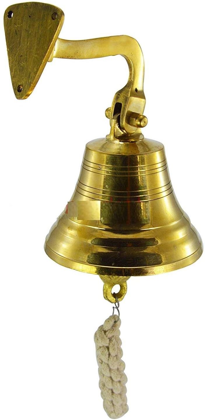 Gothic Indian Brass Bell Solid Brass Bell Wall Hung With Rope Church Bell 6 Inch Cheaply Available With Indian Vendor