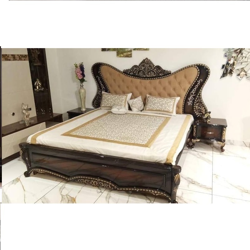 Teak Wood Round King Size Bedroom Furniture Set Wooden Craft Queen Size Bedroom Set Affordable King Size Hand Carved Bed Whole