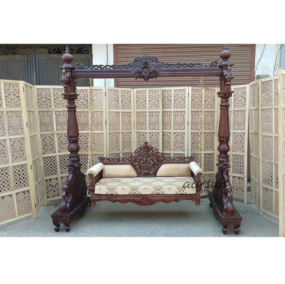 Wholesale Teak Wood Brown Wooden Swing Jhoola Royal Antique Design Wooden Swing Jhoola Traditional Antique Polished Elegant Roya