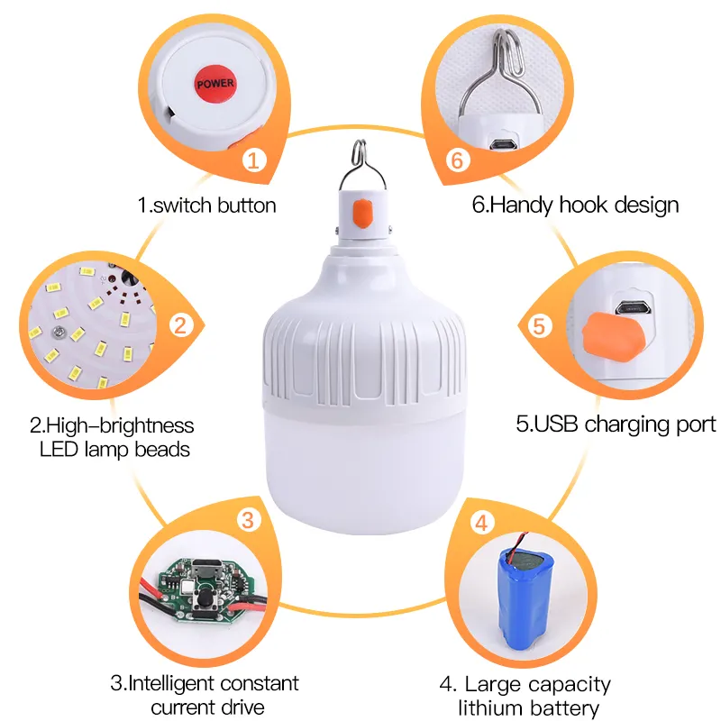 LED rechargeable bulb Highlight night market lighting floor lamp Outdoor emergency household USB bulb