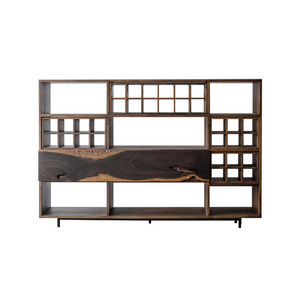 Wabi-sabi New Chinese-style Modern Solid Wood Drawer Face Tea Cup Rack, Showcasing an Antique Shelf Side Cabinet Display Rack