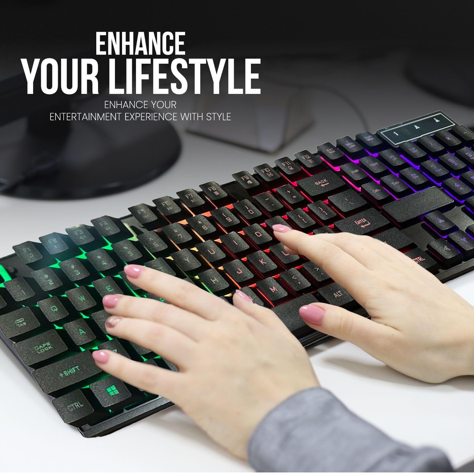 Low MOQ High quality ergonomics cheap wholesale free-sample mixing Led computer desktop Standard gaming keyboard and mouse combo