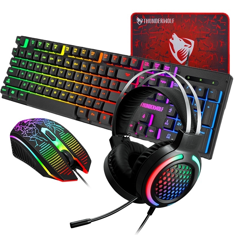 LIVOLF TF-400 Wired Keyboard Mouse Headset Mouse Pad Key Mouse Set Luminous Game Office 4 IN 1 Four Sets