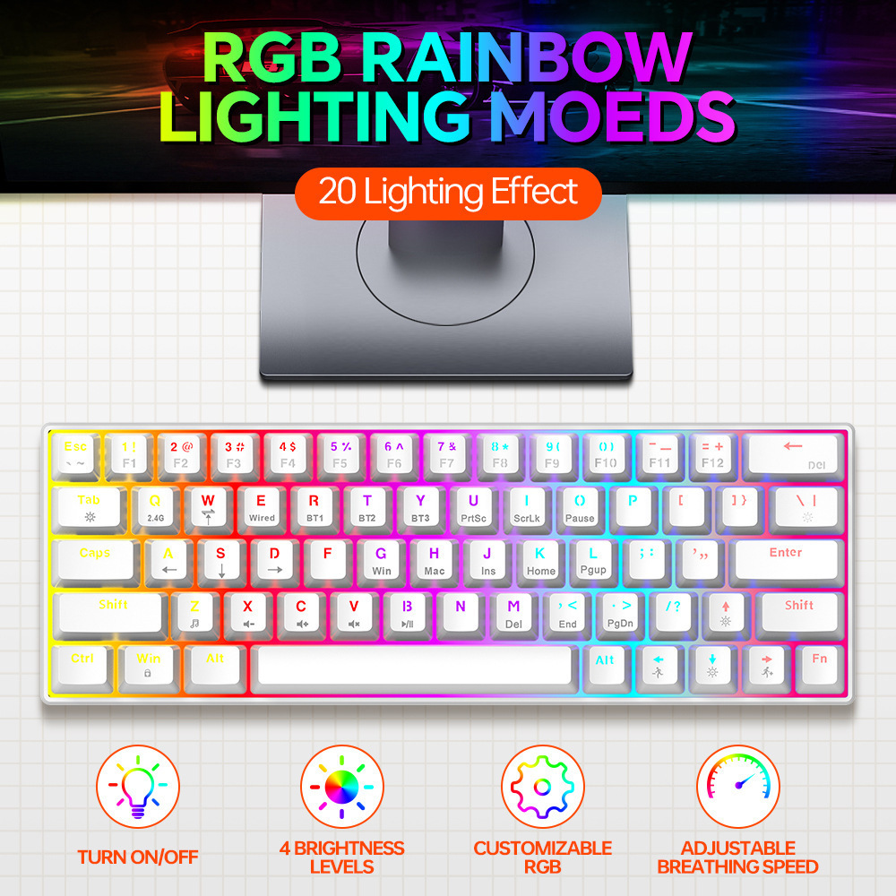 ergonomic 60% rgb backlight mini usb wire backlit mechan custom computer switch switches wireless mechanical gaming keyboard