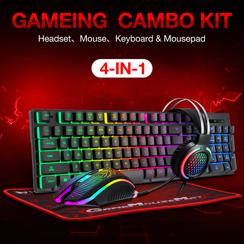 LIVOLF TF-400 Wired Keyboard Mouse Headset Mouse Pad Key Mouse Set Luminous Game Office 4 IN 1 Four Sets