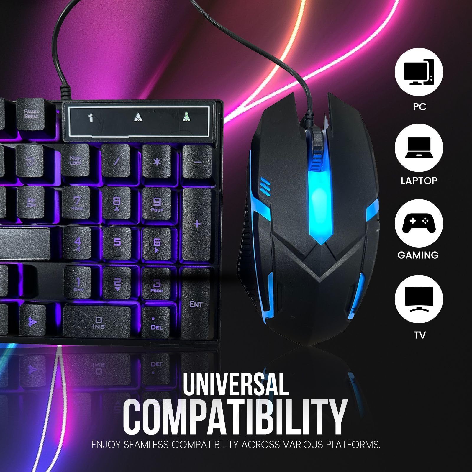 Low MOQ High quality ergonomics cheap wholesale free-sample mixing Led computer desktop Standard gaming keyboard and mouse combo