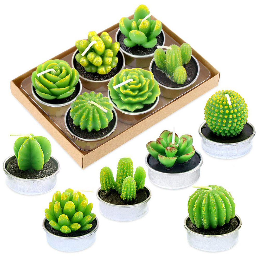 Factory 12 Pcs Decorative Succulent Cactus Tealight Candles Kit Smokeless Succulent Plants Candles for Home Decor Wedding Gifts