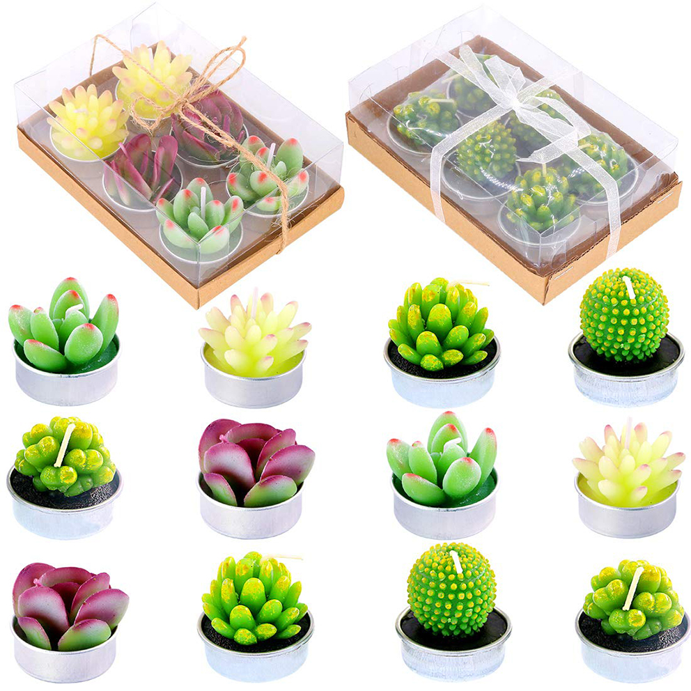 Factory 12 Pcs Decorative Succulent Cactus Tealight Candles Kit Smokeless Succulent Plants Candles for Home Decor Wedding Gifts