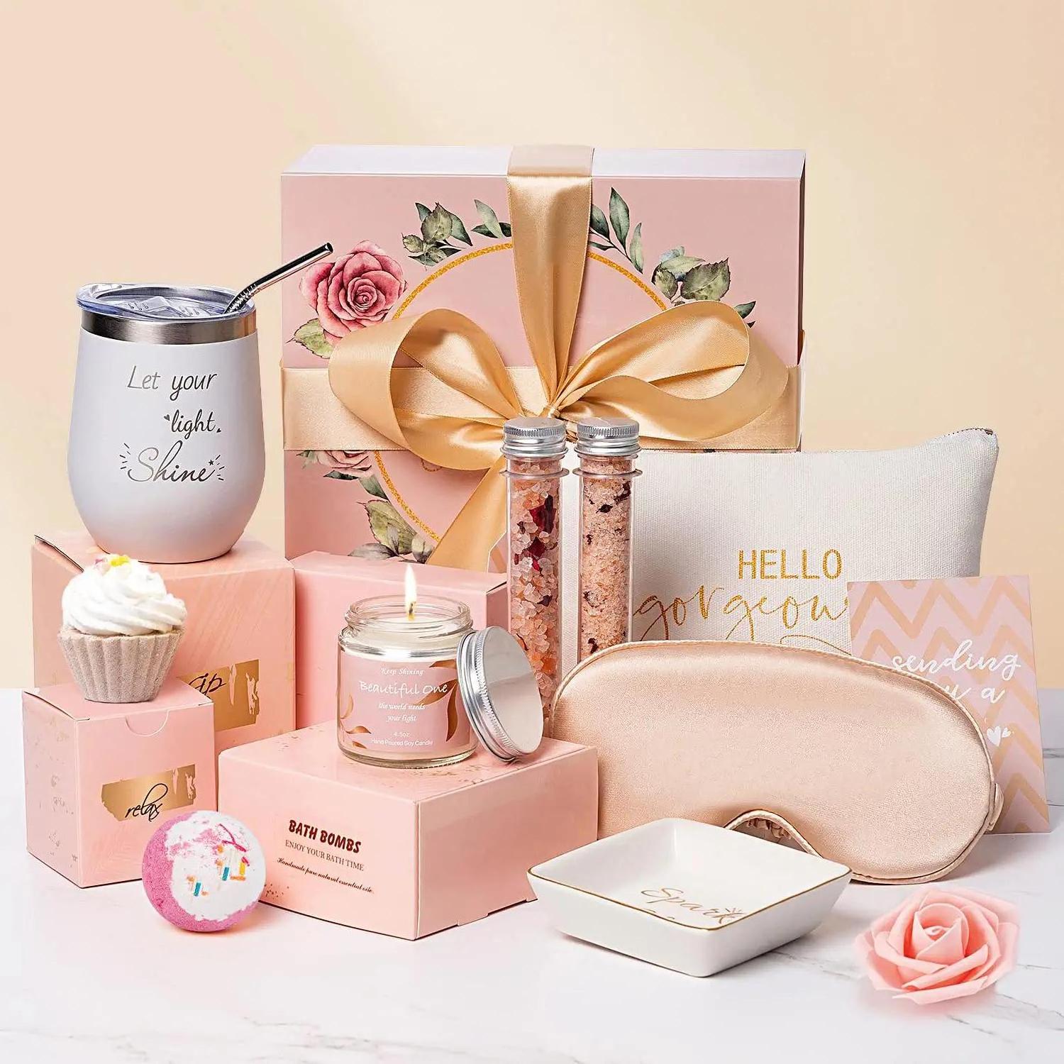 Bath Spa Relaxing Gift Box Blanket Tumbler Bath Bomb Candle Bride Wedding Decorative Makeup Gift Sets For Women Girl Beauty